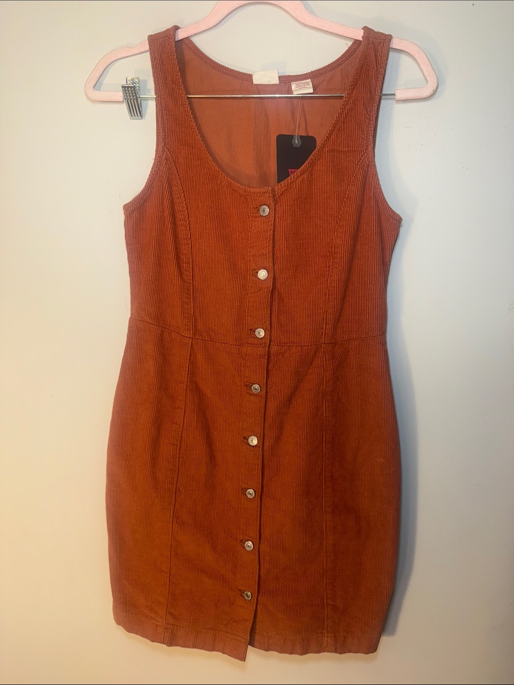 LEVI 100% Cotton Sleeveless Button-Front Corduroy Dress in Rust